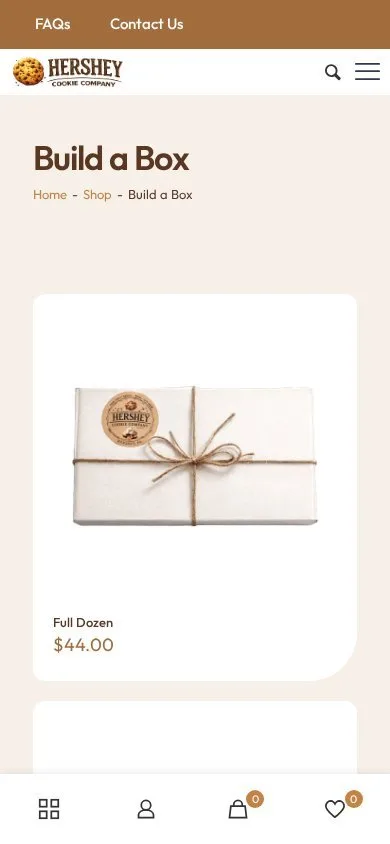 The real box builder in action: pick a size, choose your cookies, checkout. on mobile